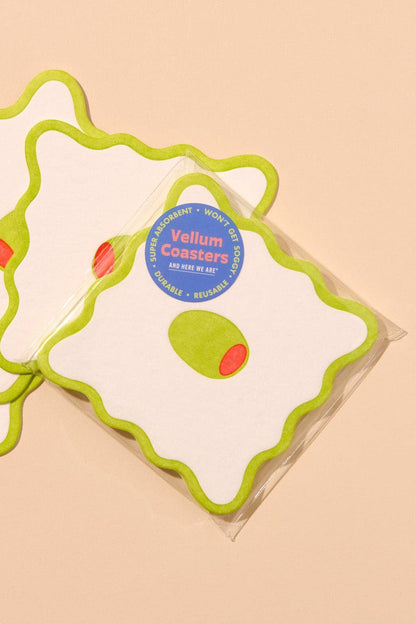crudité letterpress coasters - olive