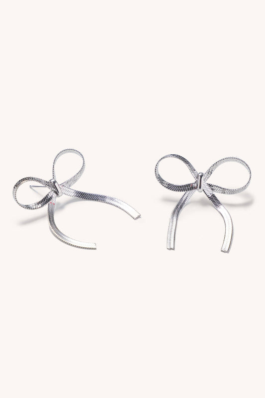 herringbone bow earrings - silver
