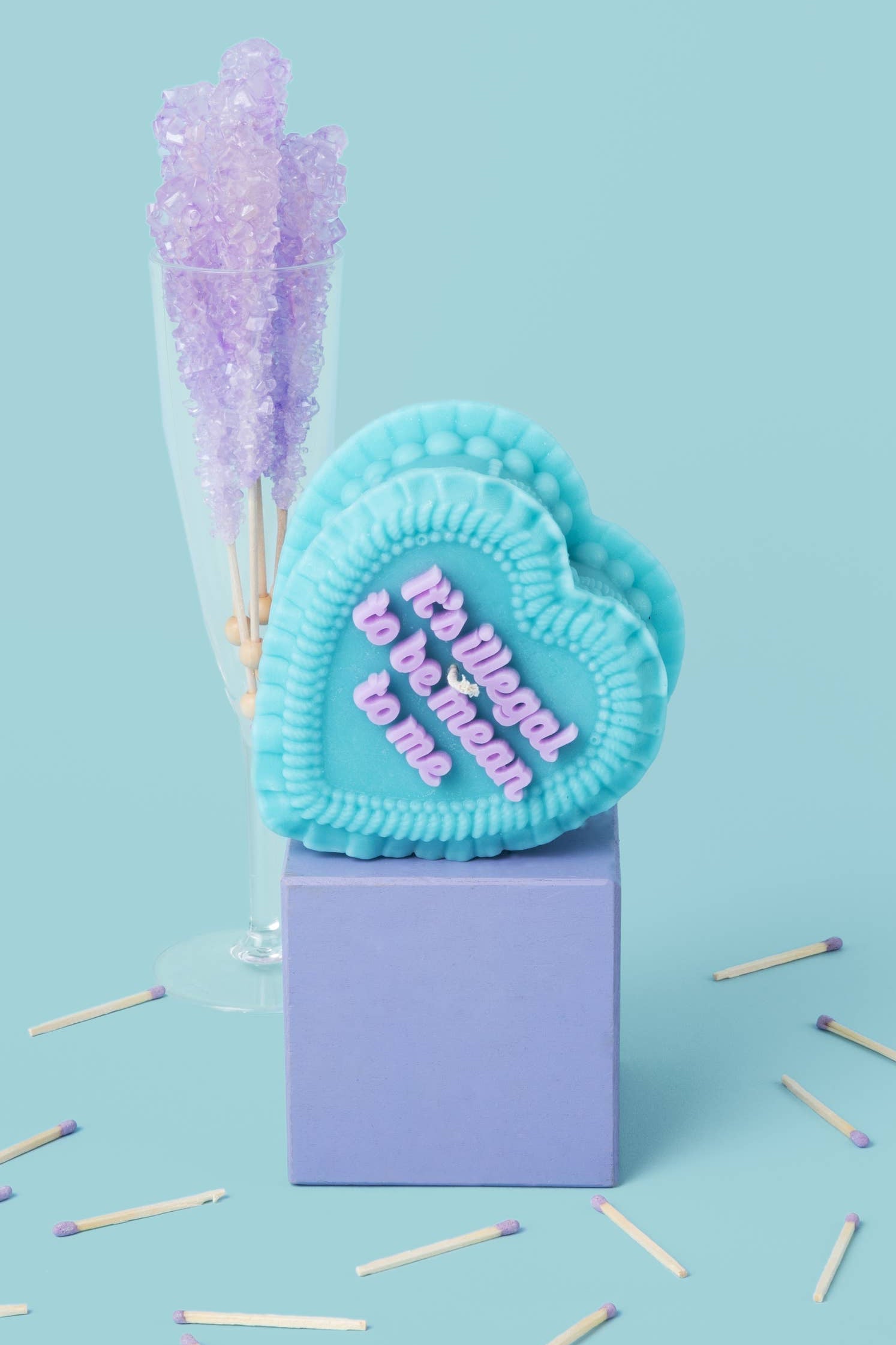 heart cake candle - illegal to be mean to me
