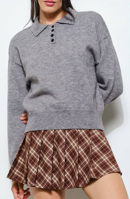 gina knit polo - heather grey