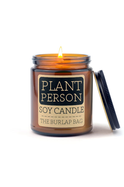 burlap bag candle - plant person