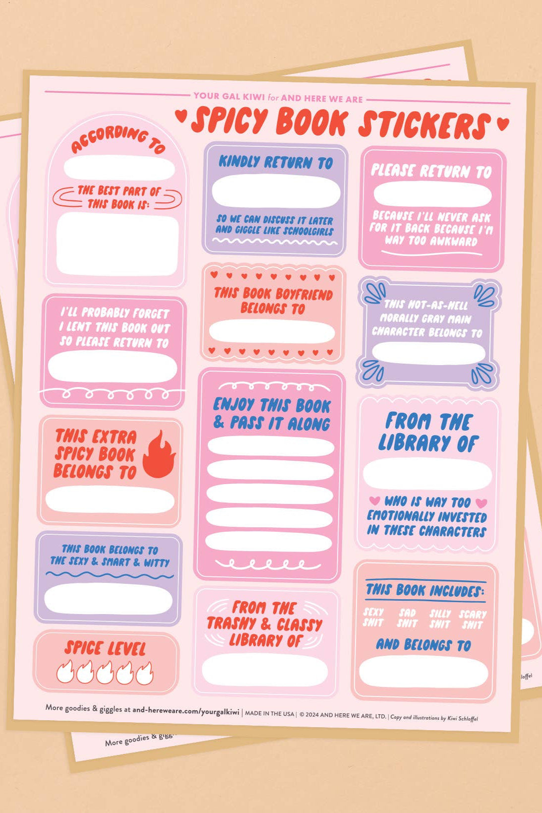 spicy book plate sticker sheets