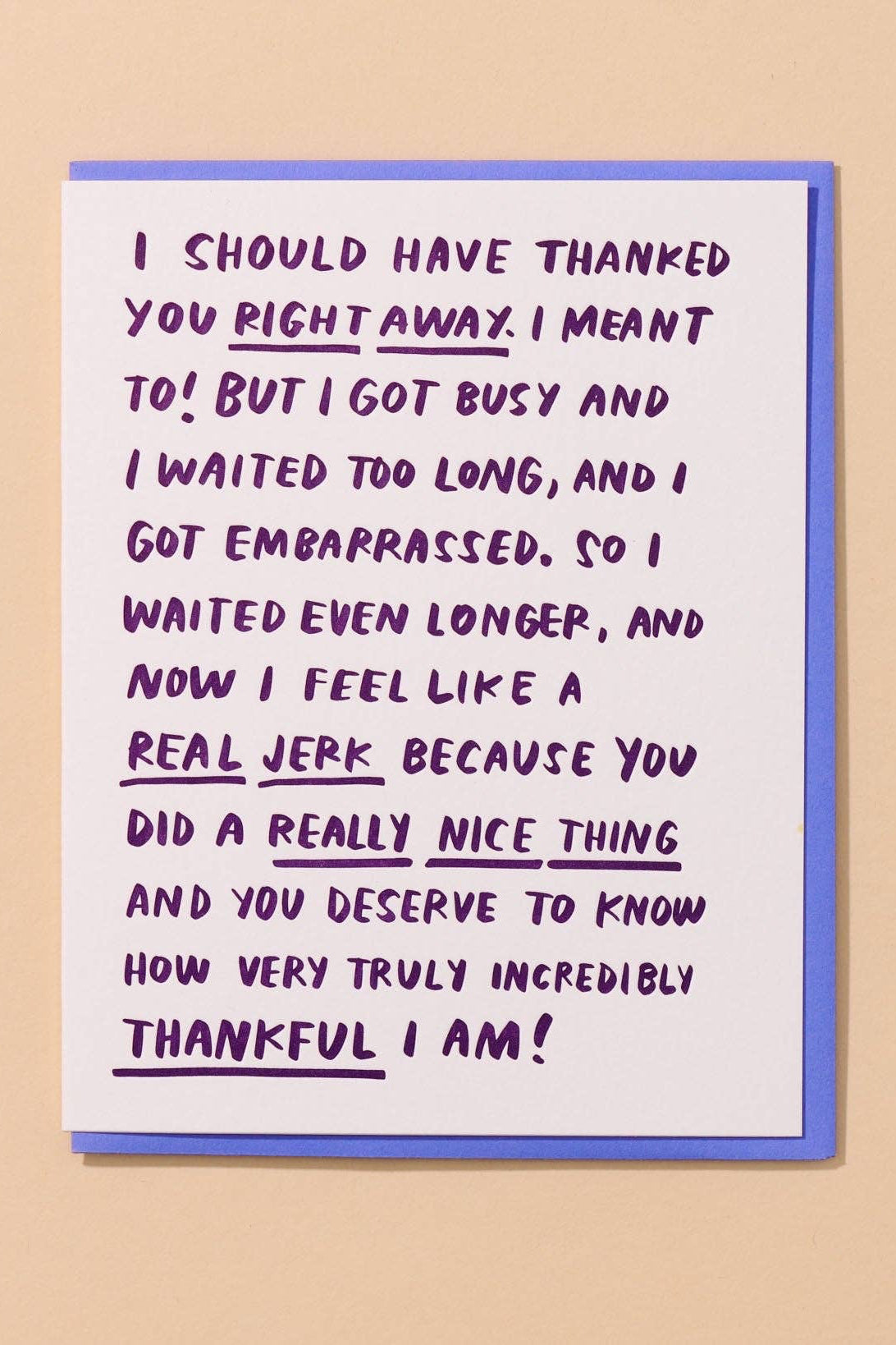 belated rambling thank you letterpress card