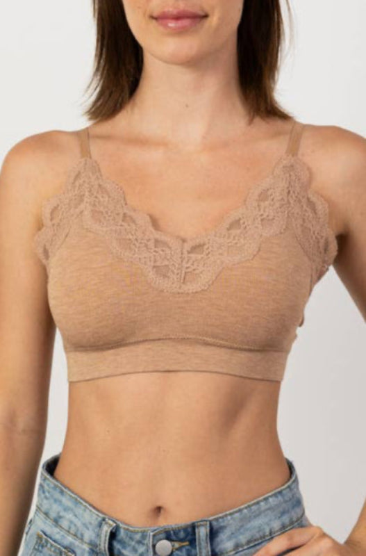 comfort lace trim bralette  - mocha
