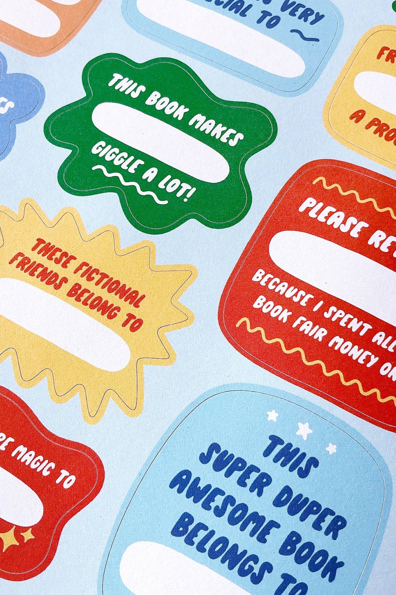 kids' book plate sticker sheets