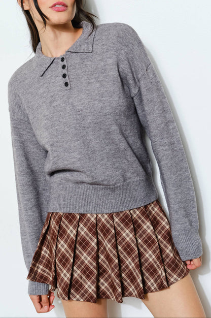 gina knit polo - heather grey