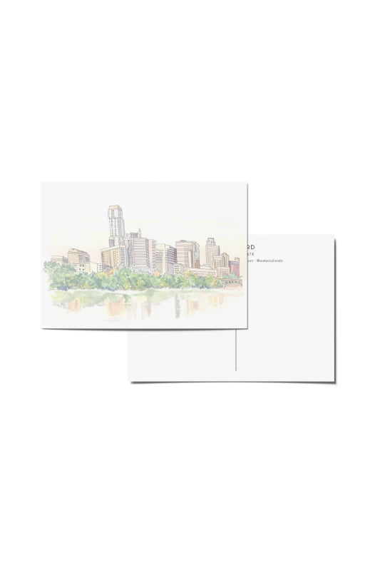 austin skyline reflection postcard