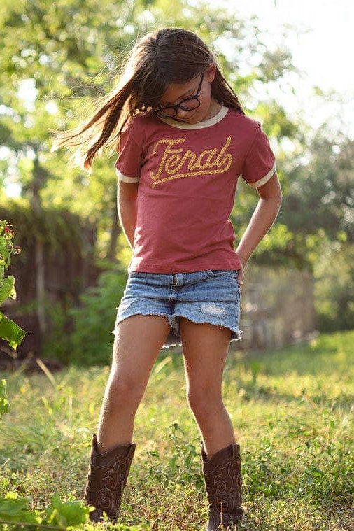 kid's feral vintage ringer - maroon