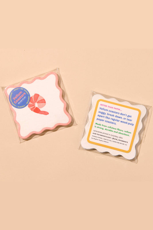 crudité letterpress coasters - shrimp