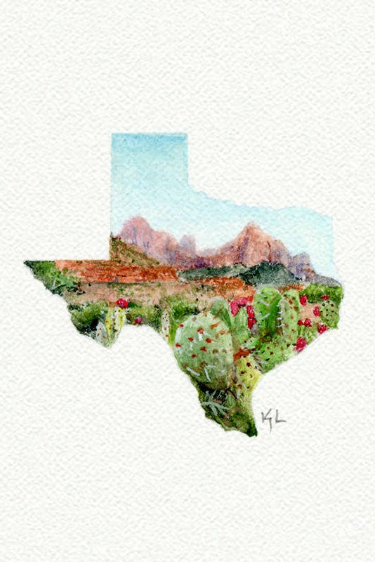 tiny watercolor print - texas cactus