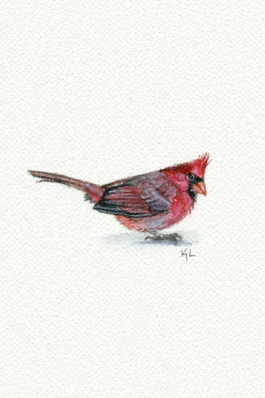 tiny watercolor print - cardinal