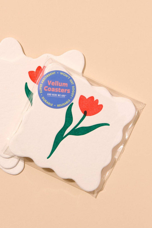 tulip letterpress coasters - red
