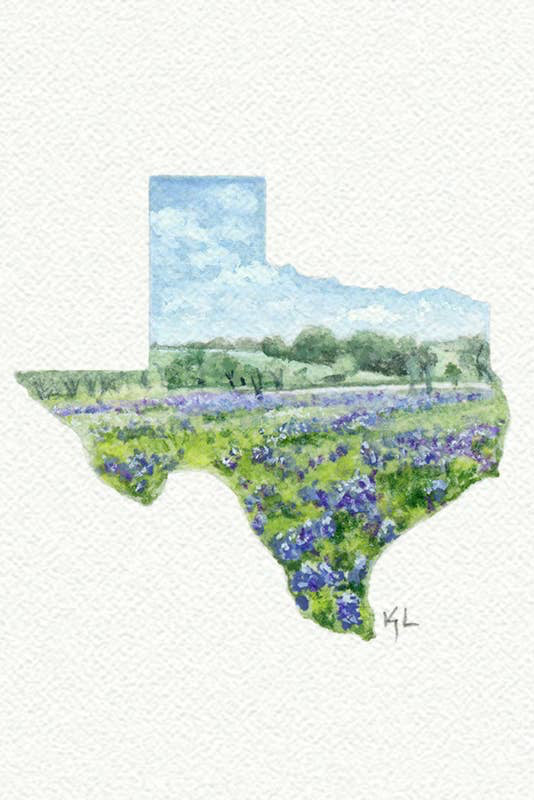 tiny watercolor print - texas bluebonnets