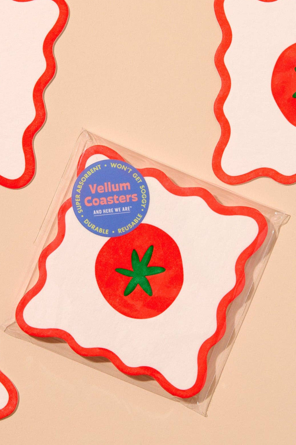 crudité letterpress coasters - tomato