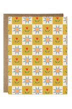 Greeting card with a geometric floral pattern on a white background