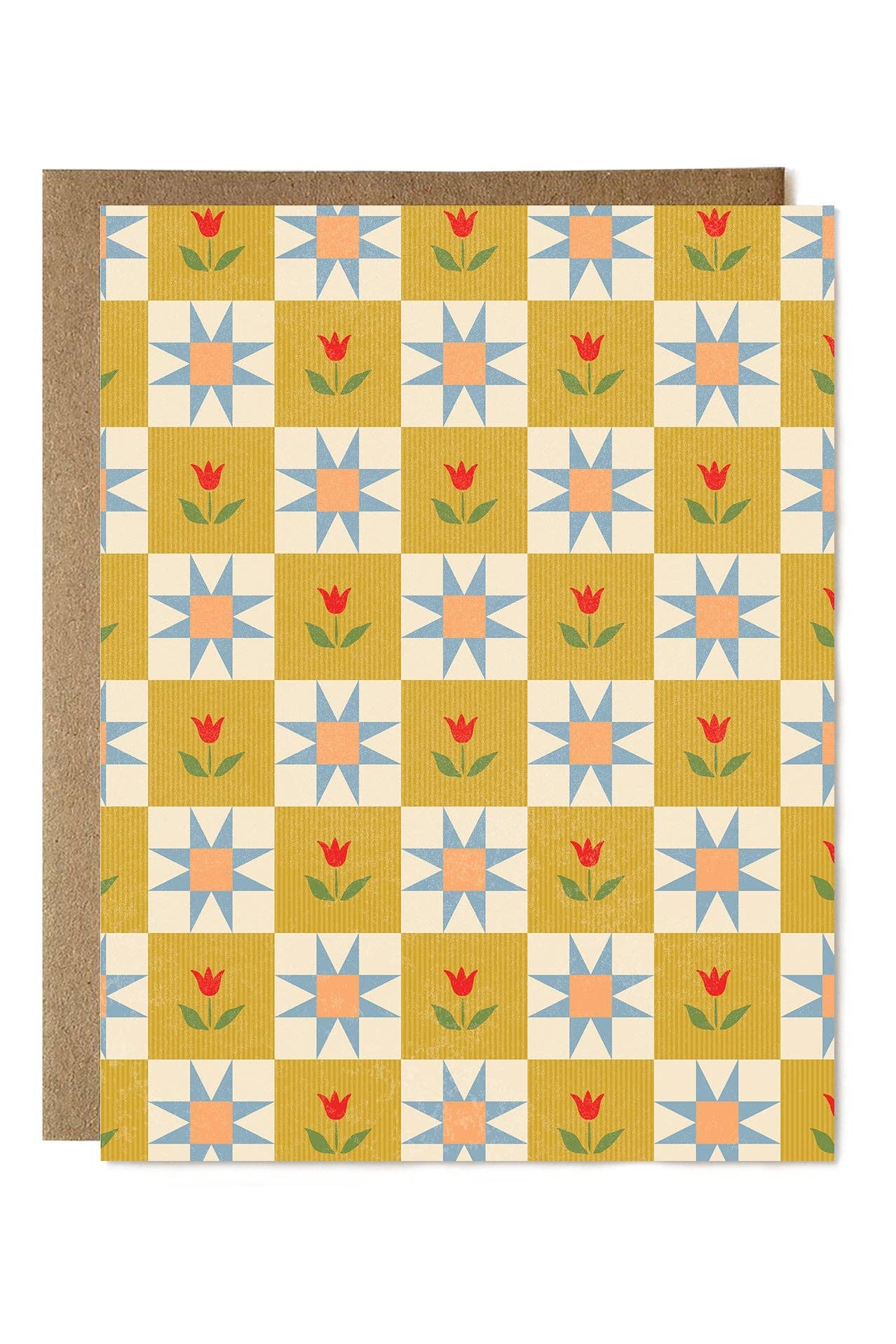 Greeting card with a geometric floral pattern on a white background