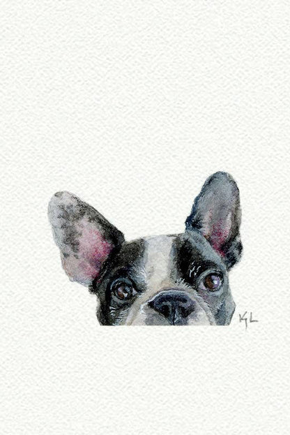 tiny watercolor print - peeking frenchie