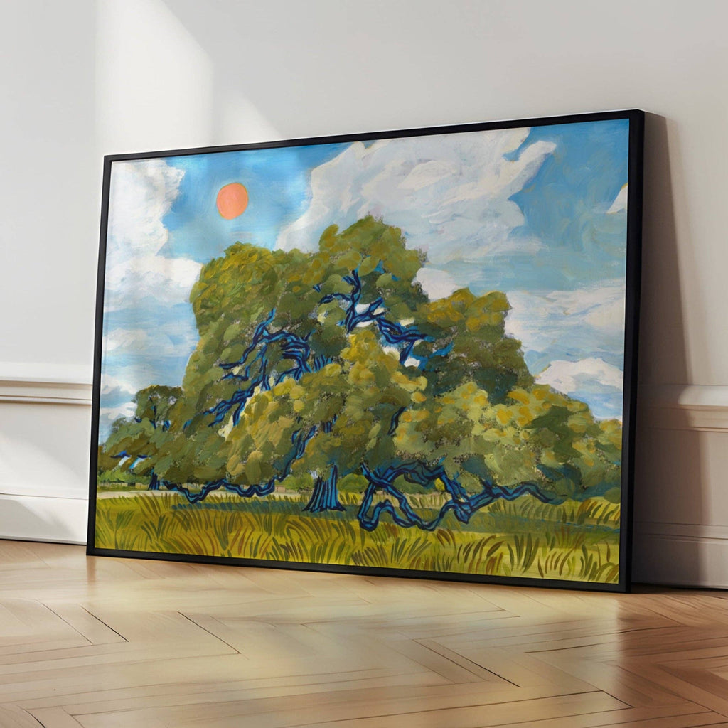 texas hill country live oak & red summer sun print | el baker