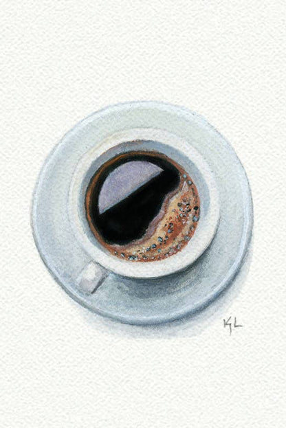 tiny watercolor print - cup of coffee with saucer