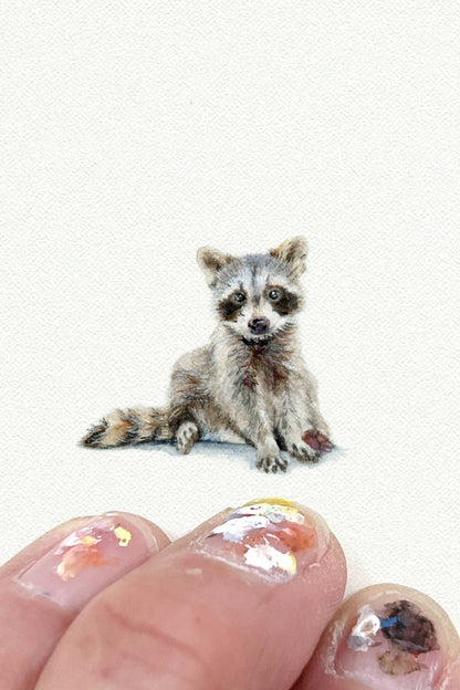 tiny watercolor print - raccoon