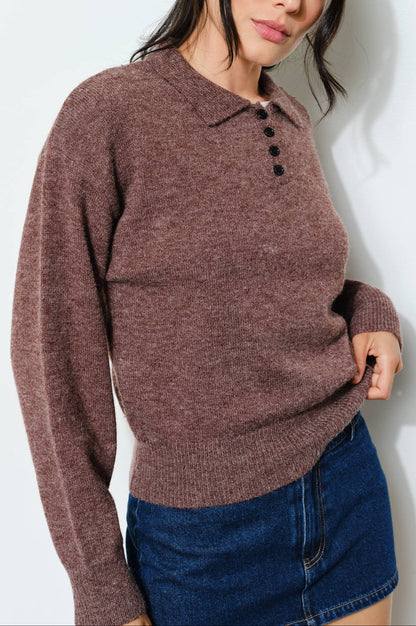 gina knit polo - chocolate