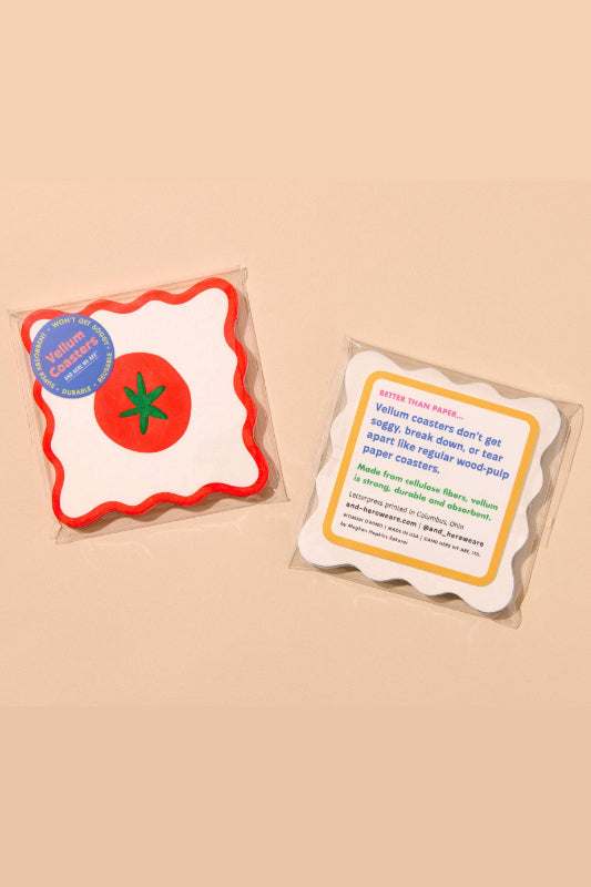 crudité letterpress coasters - tomato