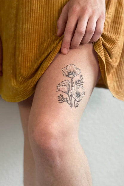 golden poppy temporary tattoo