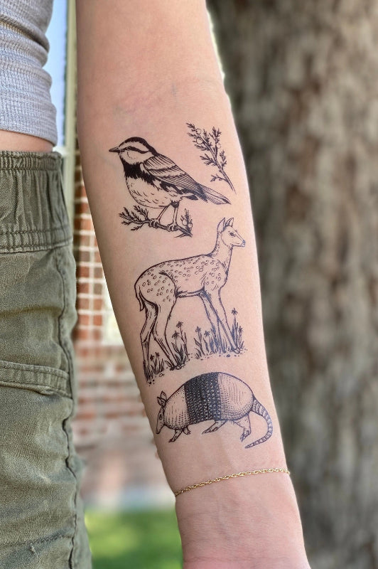 hill country wildlife temporary tattoo collection