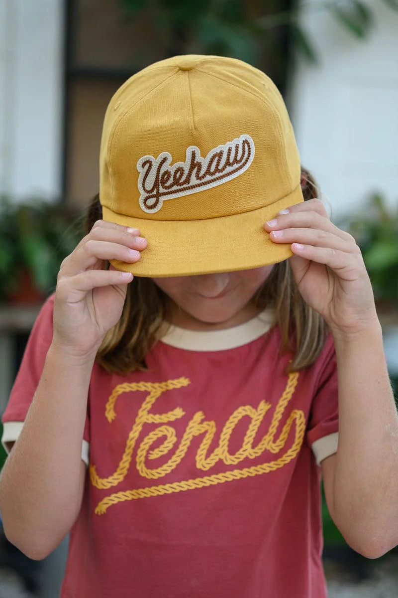 kid's yeehaw snapback hat - mustard