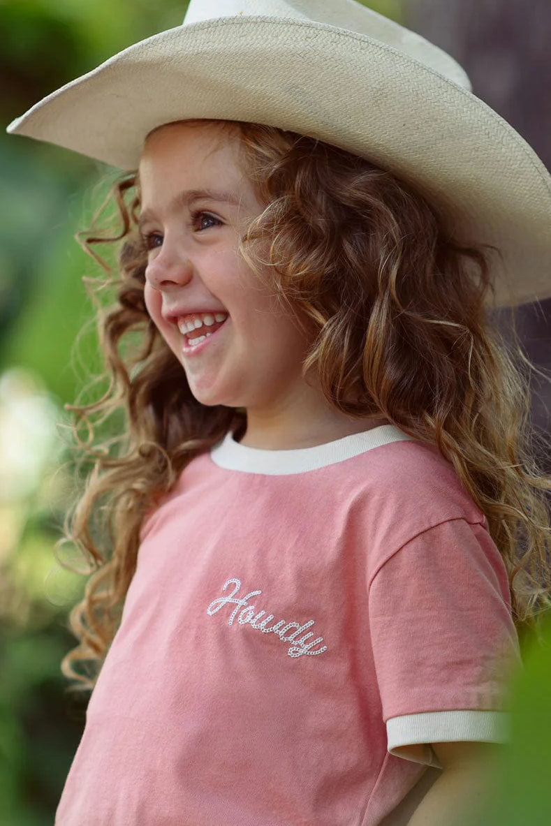 kid's howdy vintage ringer - pink