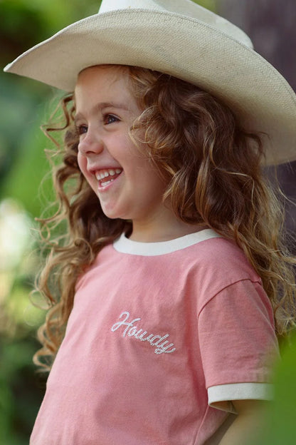 kid's howdy vintage ringer - pink