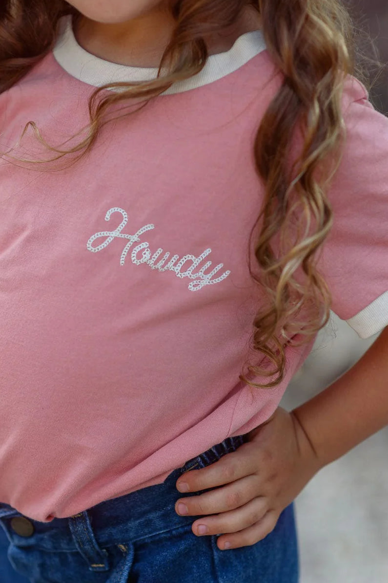 kid's howdy vintage ringer - pink
