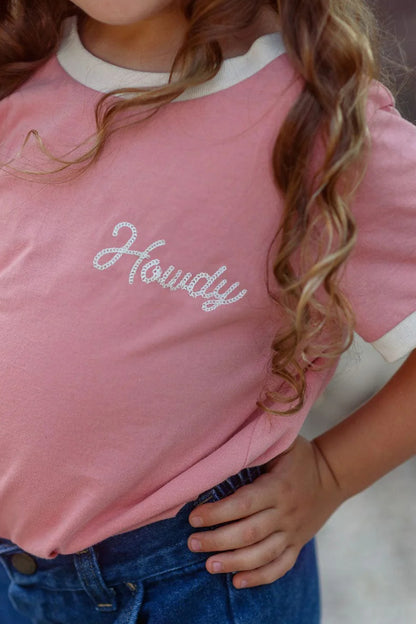 kid's howdy vintage ringer - pink