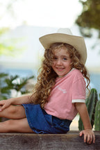 kid's howdy vintage ringer - pink