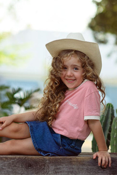 kid's howdy vintage ringer - pink