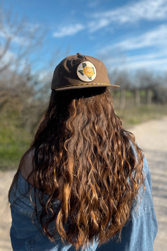 yellow rose snapback rope hat - olive