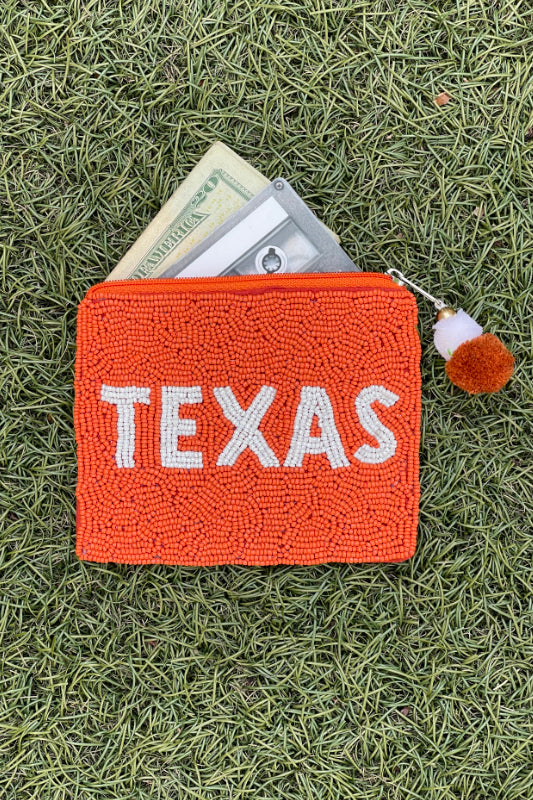 beaded pouch - texas burnt orange
