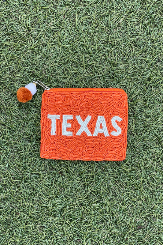 beaded pouch - texas burnt orange