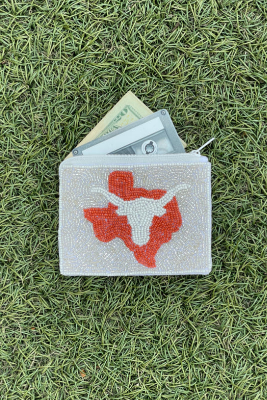 beaded pouch - texas silver