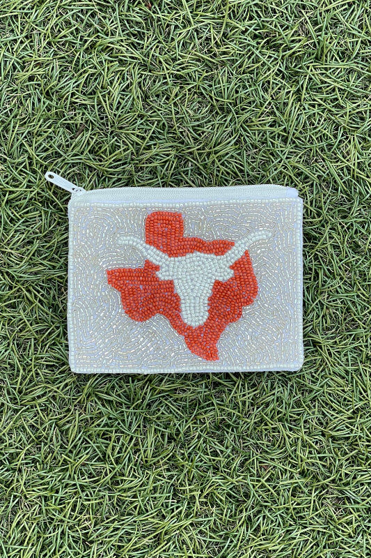 beaded pouch - texas silver