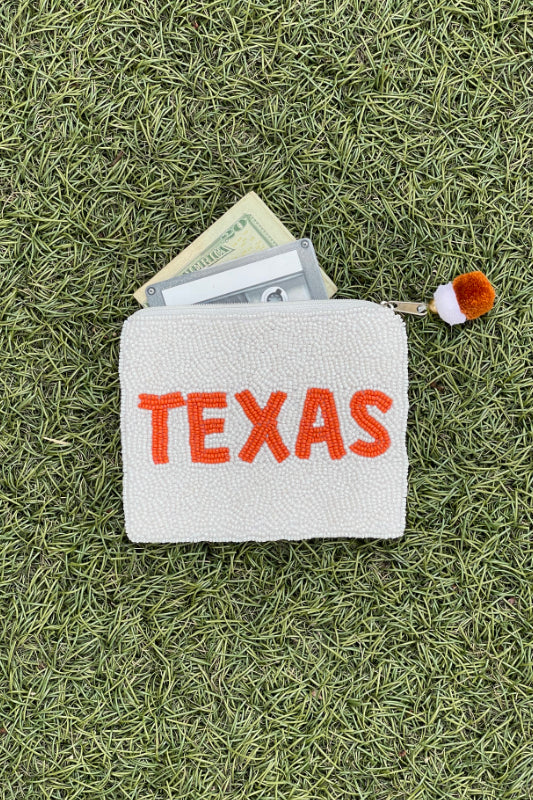 beaded pouch - texas white