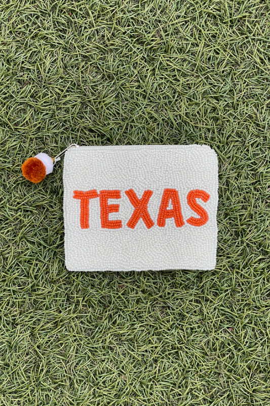 beaded pouch - texas white